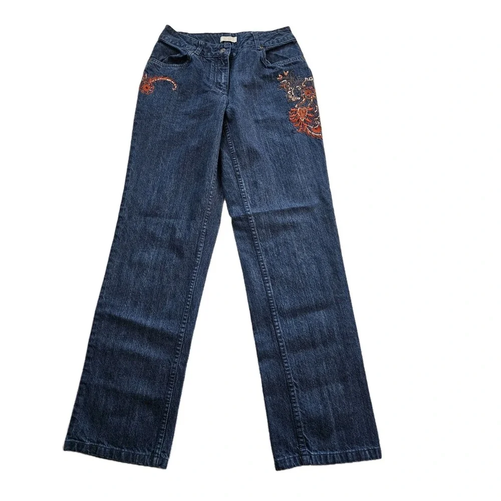 Christopher & Banks Women's Blue Embroidered Boot Cut Denim Jeans Size 6 28x31 - Picture 3 of 16